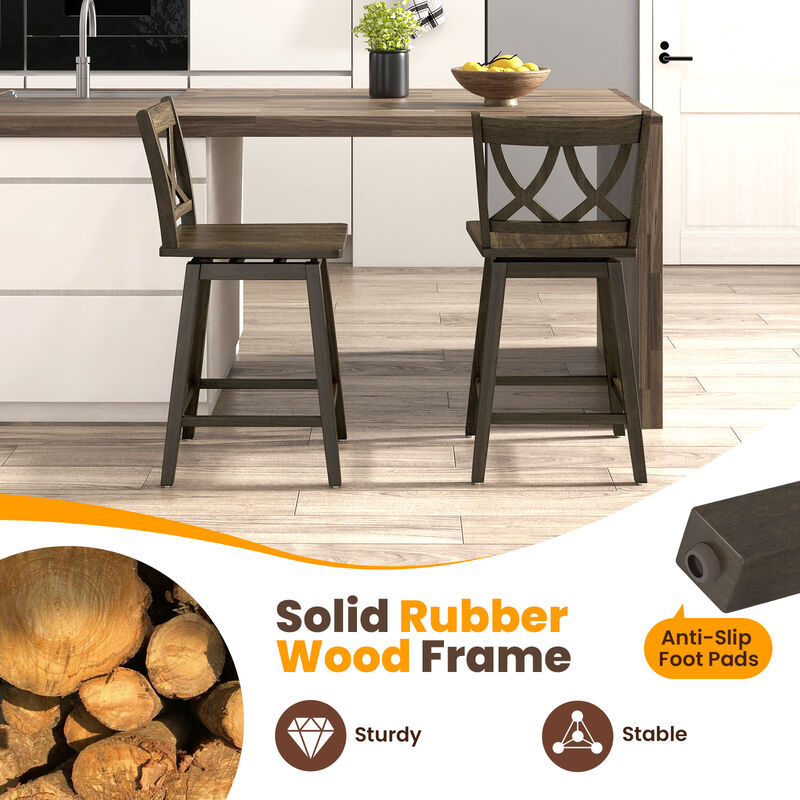 Bar Stool Set of 2 Wooden Bar Chairs with Rubber Wood Frame