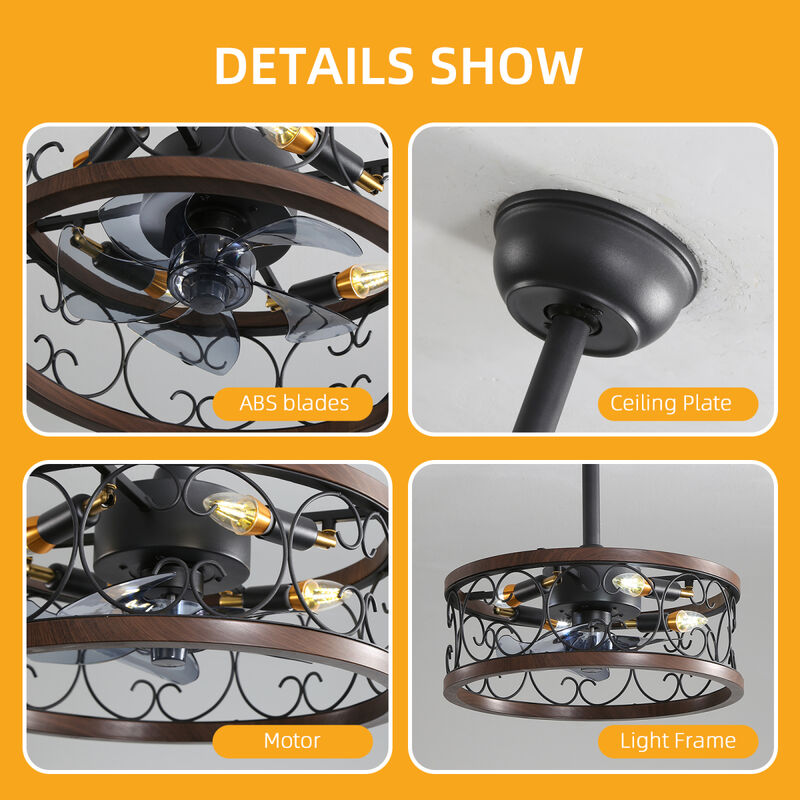 18inch Caged Ceiling Fan with Lights Remote Control for APP
