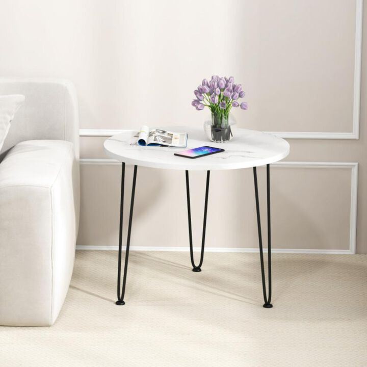 Hivvago Round End Table with Thickened Tabletop and Metal Tripod Legs