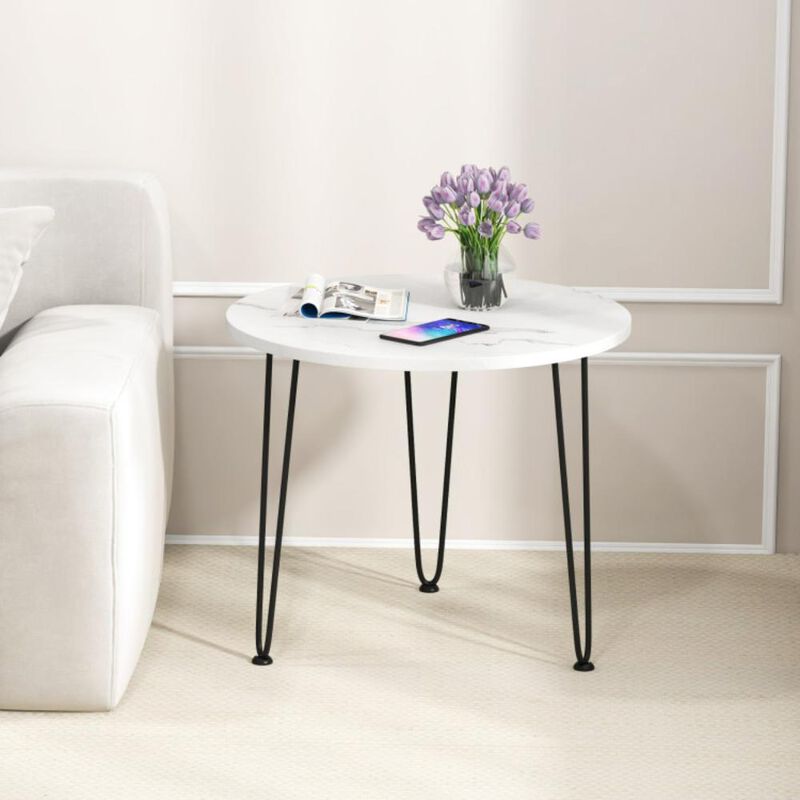 Hivvago Round End Table with Thickened Tabletop and Metal Tripod Legs