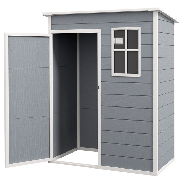 Outsunny Outdoor Storage Shed, 5' x 3' Garden Shed with Door, Lock, Vent, and Window, Plastic Utility Tool Shed for Backyard, Patio, Garage, Lawn, Gray
