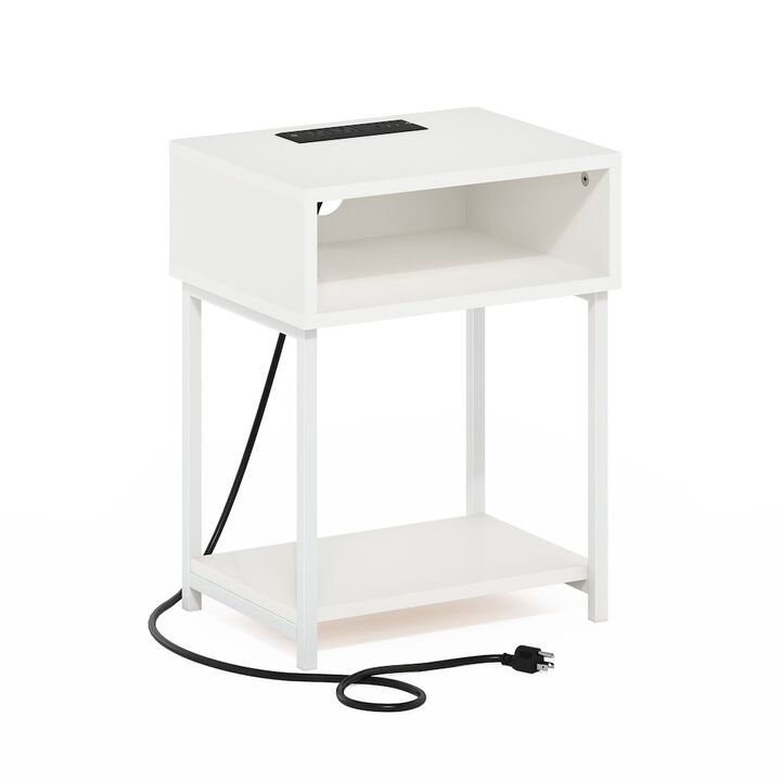 Moretti USB and Type-C Charging Port Open Storage Side Table with Metal Frame