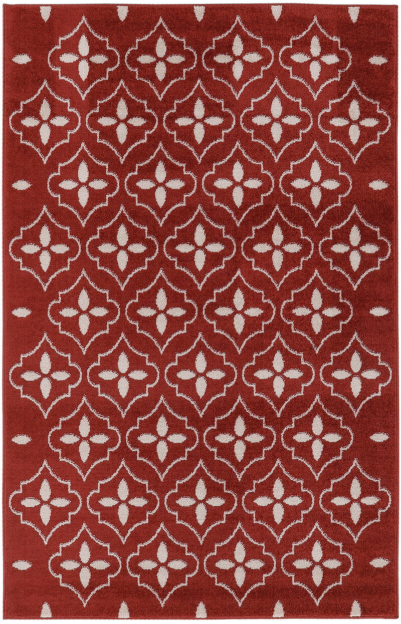 HomeRoots 4' X 6' Brick Red And Ivory Geometric Indoor Outdoor Area Rug image number 0