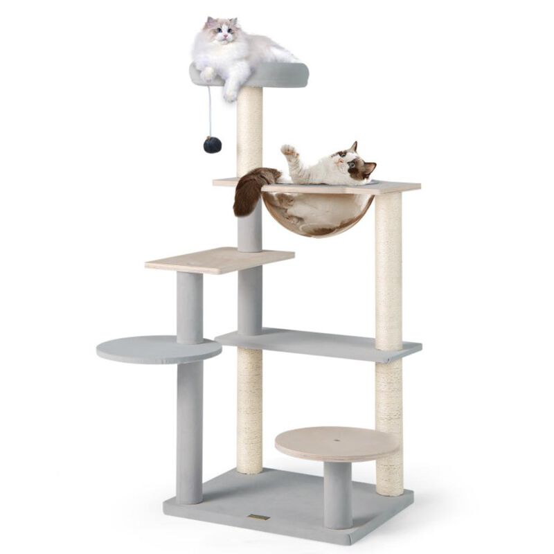 Hivvago Modern Cat Tree 44 Inch Multi-level Cat Tower with Removable Padded Top Perch
