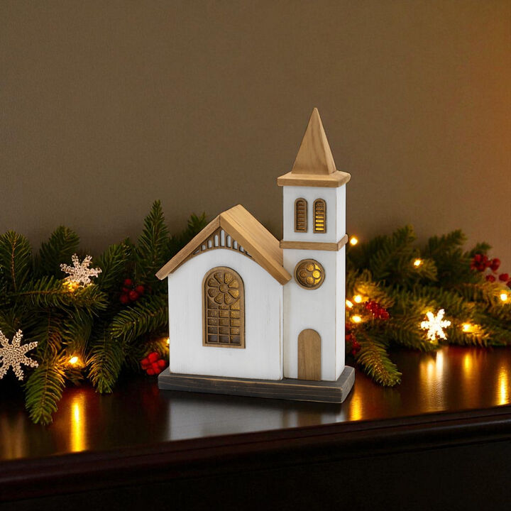LED Lighted Winter Church Decor for Tabletop or Mantel Holiday Display