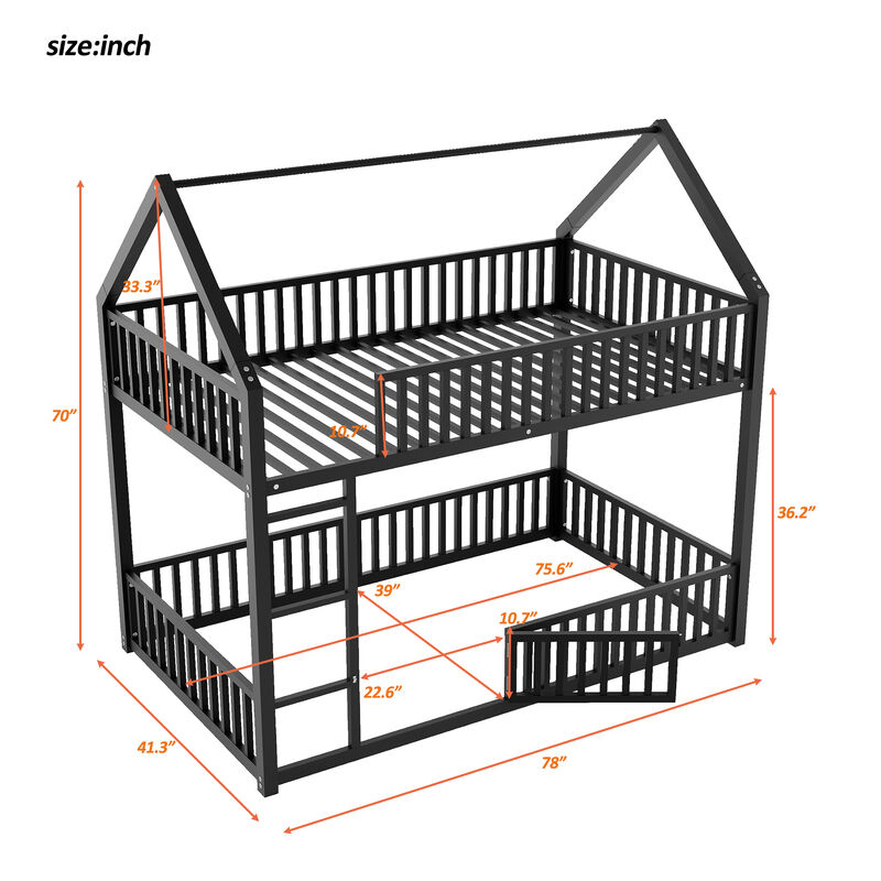 Merax House Bunk Bed with Fence and Door