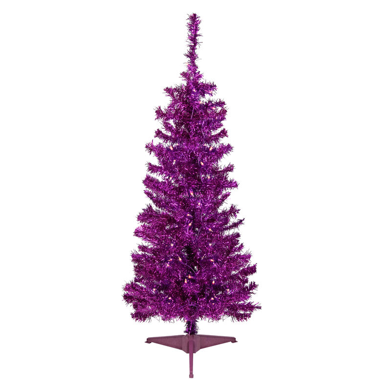 4' Pre-Lit Purple Tinsel Artificial Christmas Tree- Clear Lights  Purple Wire image number 1