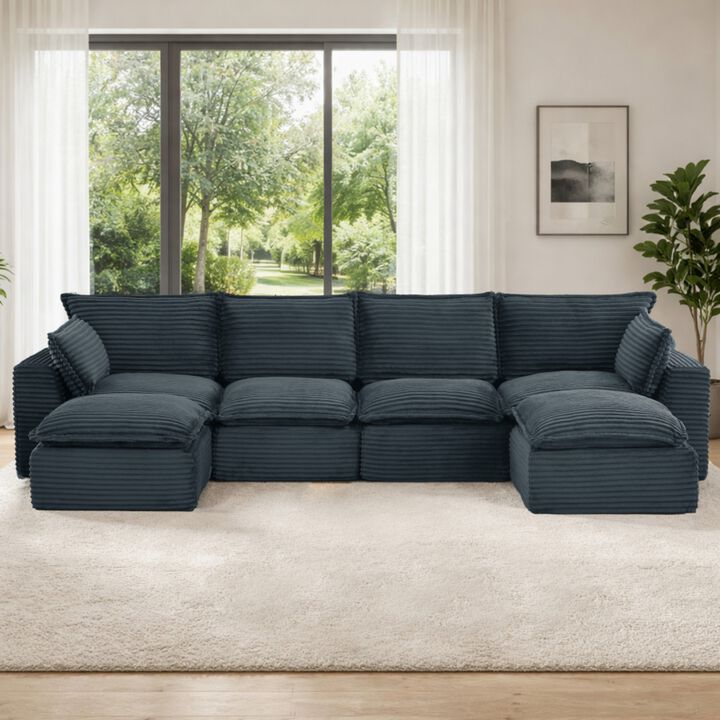 Singi Modular Corduroy U‑Shape Compressed Sectional Sofa
