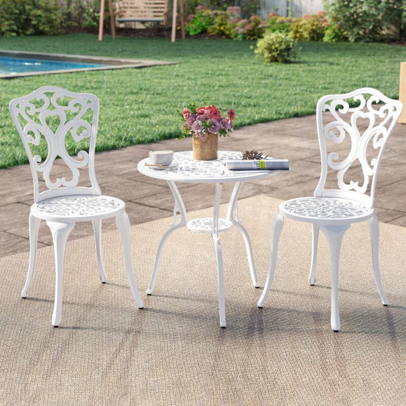 Hivvago 3 Piece All Weather Cast Aluminum Bistro Chairs and Table with Umbrella Holes
