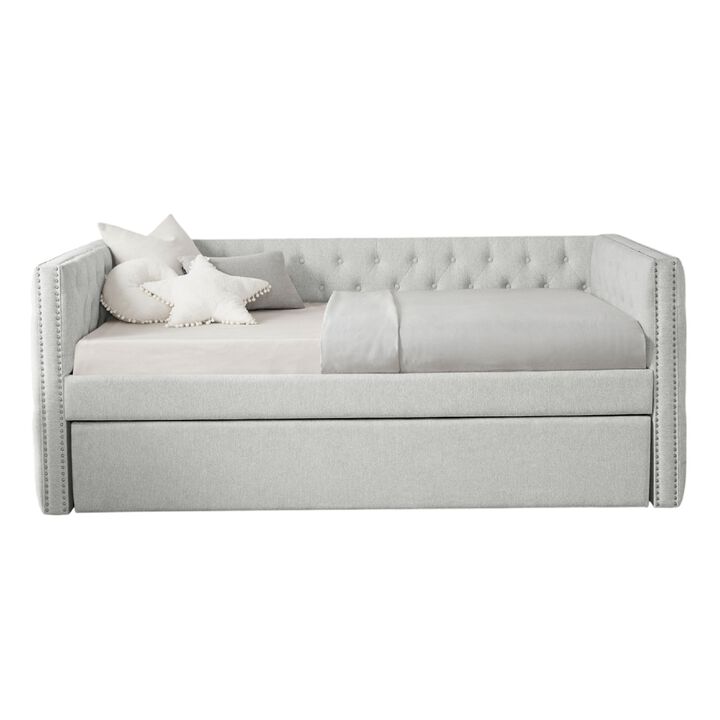 Lem Daybed w Pull Out Trundle, Chesterfield Dove Gray Upholstery