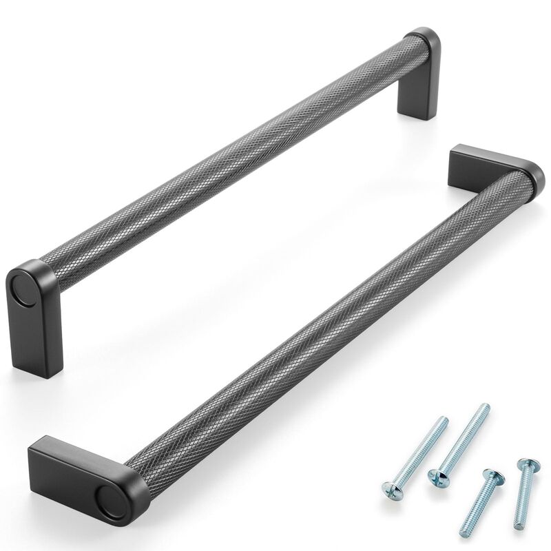 ASKANO Black Cabinet Pulls, 8-13/16 Inch Hole Centers, Knurled Bar Kitchen Cabinet Handles AP1311 | Pack of 1, Solid Hardware fo