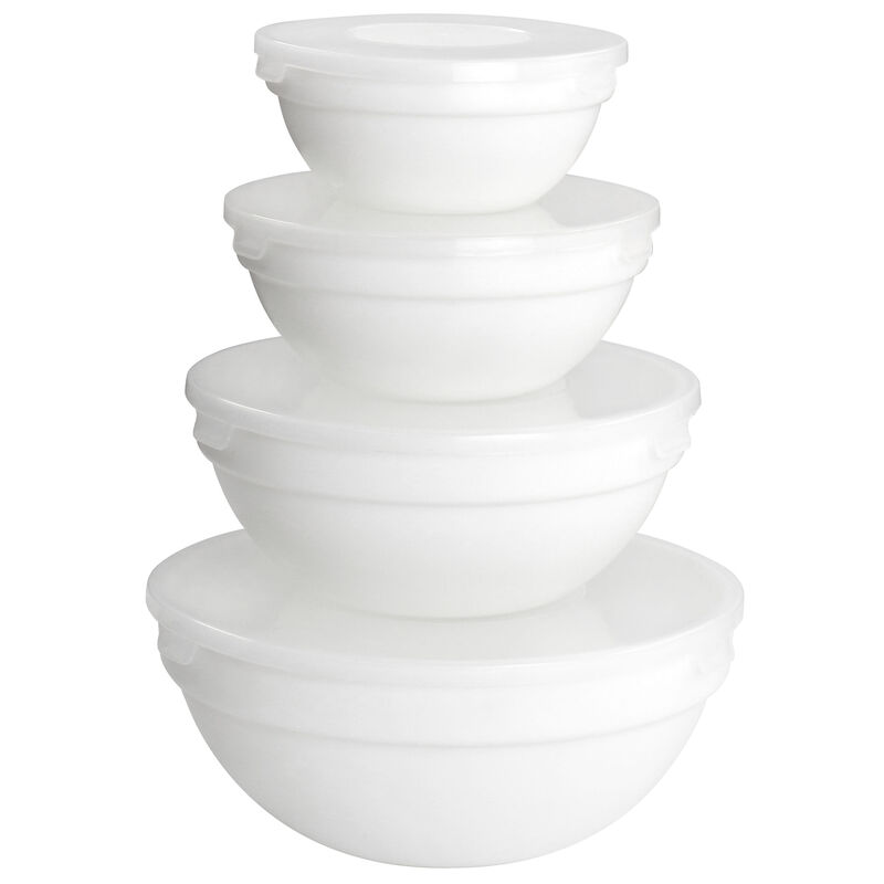 Ultra White Shadow 8 Piece Tempered Opal Glass Bowl and Lid Set in White image number 1