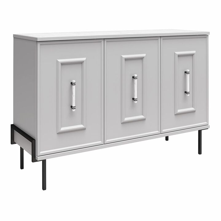 CosmoLiving by Cosmopolitan Liberty 3 Door Accent Cabinet, Dove Gray with Faux Marble Top