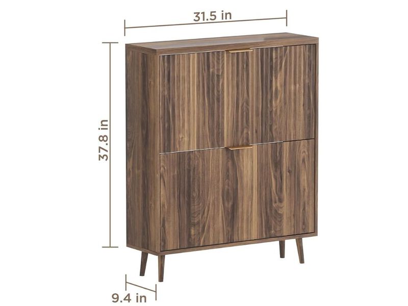 Slim Entryway Wood Shoe Storage Cabinet Flip Drawer Walnut image number 2