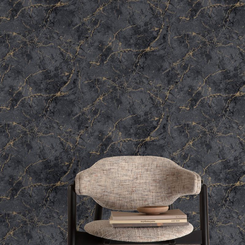 Textured Vibes Marble Plain Black Wallpaper A78003 image number 1