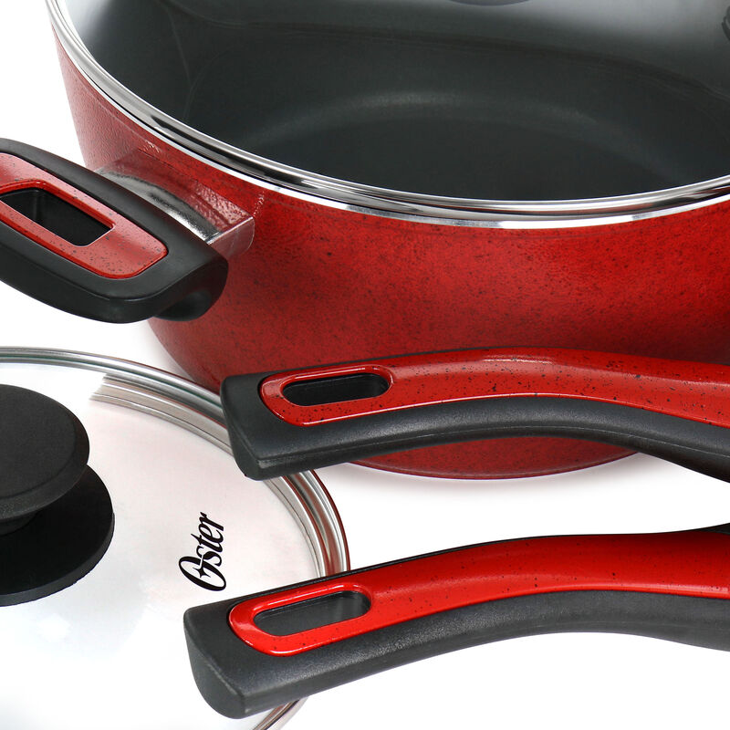 Oster Claybon 7 Piece Non Stick Aluminum Cookware Set in Red