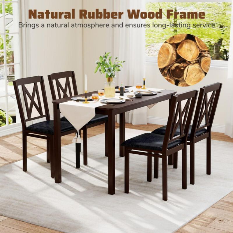 Hivvago 5-Piece Dining Table Set with Wide Tabletop and Rubber Wood Legs