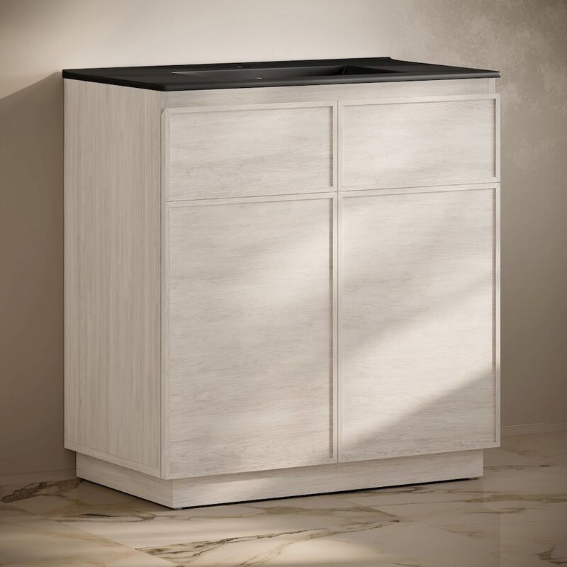 St. Tropez 36" Freestanding Bathroom Vanity in White Oak with Black Sink Top image number 1