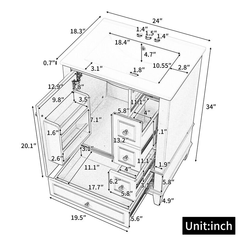 Merax Compact Freestanding Bathroom Vanity with Integrated Ceramic Sink