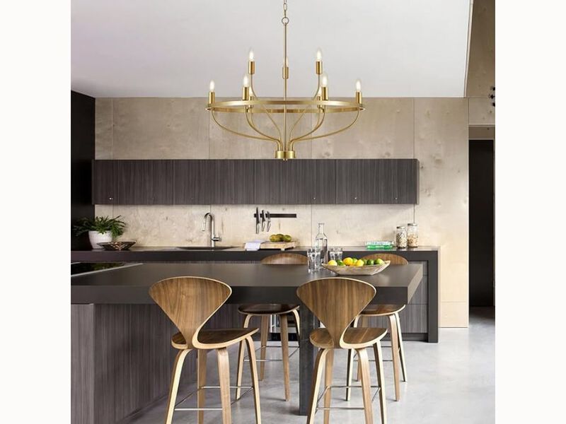 30" Gold 9-Light Candle Chandelier – Mid-Century Rustic Fixture for Dining Room, Kitchen Island & Living Room (E12 Base)