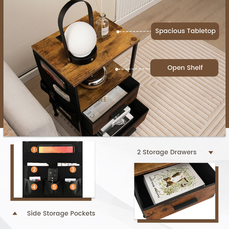 Industrial Bedside Table with USB Ports and AC Outlets for Bedroom Living  Room image number 5