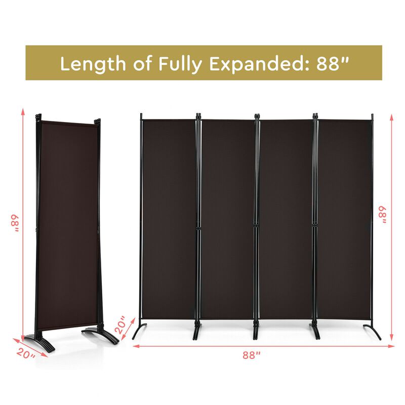 4-Panel  Room Divider with Steel Frame