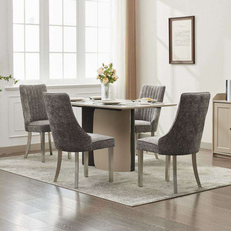 Set of 2 Upholstered Dining Chairs with Comfy Fabric and Stainless Steel Legs
