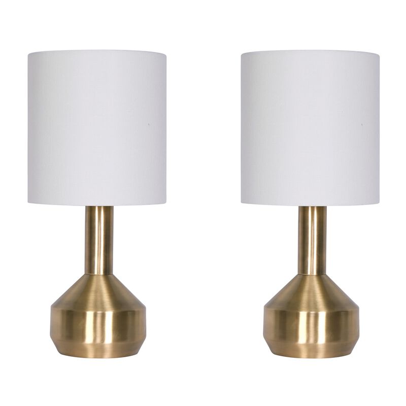 24 Inch Set of 2 Modern Table Lamps with Polyester Shade, Bronze Metal Base-Benzara