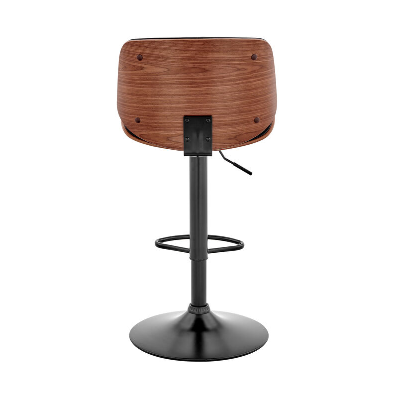 Brock Adjustable Gray Faux Leather and Walnut Wood Stool with Black Base image number 4