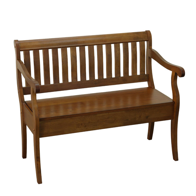 HomeRoots 42" Dark Brown Solid Wood Storage Bench With Flip Top image number 2