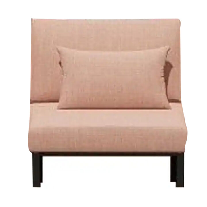 Rain 33 Inch Patio Side Chair, Armless, Sectional, Black Metal, Pink Fabric - Benzara