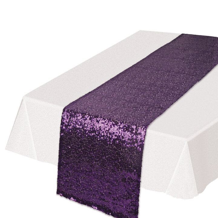 5.5" x 14.5" Shimmering Purple Rectangular Sequined Table Runner