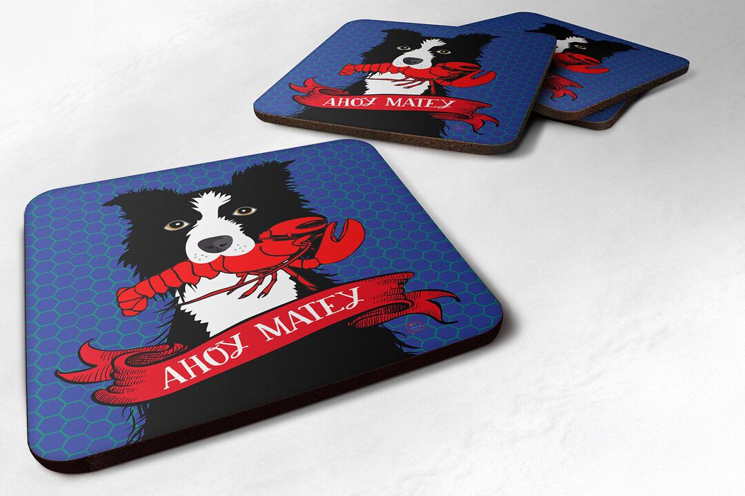 Caroline's Treasures VHA3011FC Ahoy Matey Nautical Border Collie Foam Coasters (Set of 4), 3.5, Multicolor