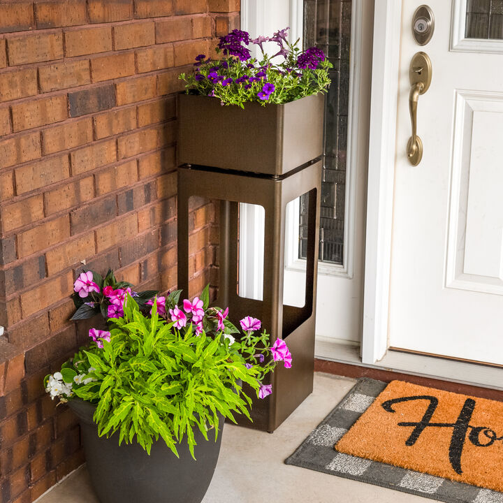 Sunnydaze Serene Showers Zinc Water Fountain with Planter and LEDs - 36"