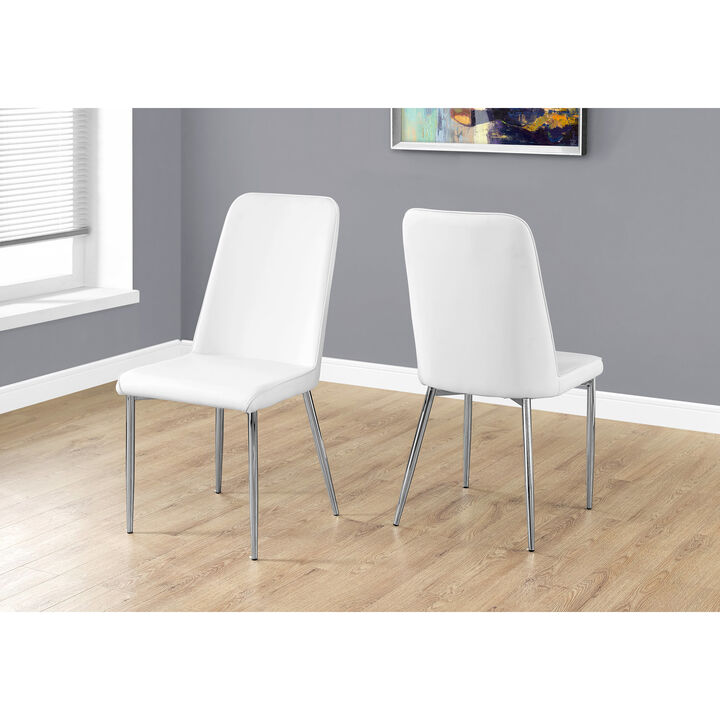 Monarch Specialties I 1033 Dining Chair, Set Of 2, Side, Upholstered, Kitchen, Dining Room, Pu Leather Look, Metal, White, Chrome, Contemporary, Modern