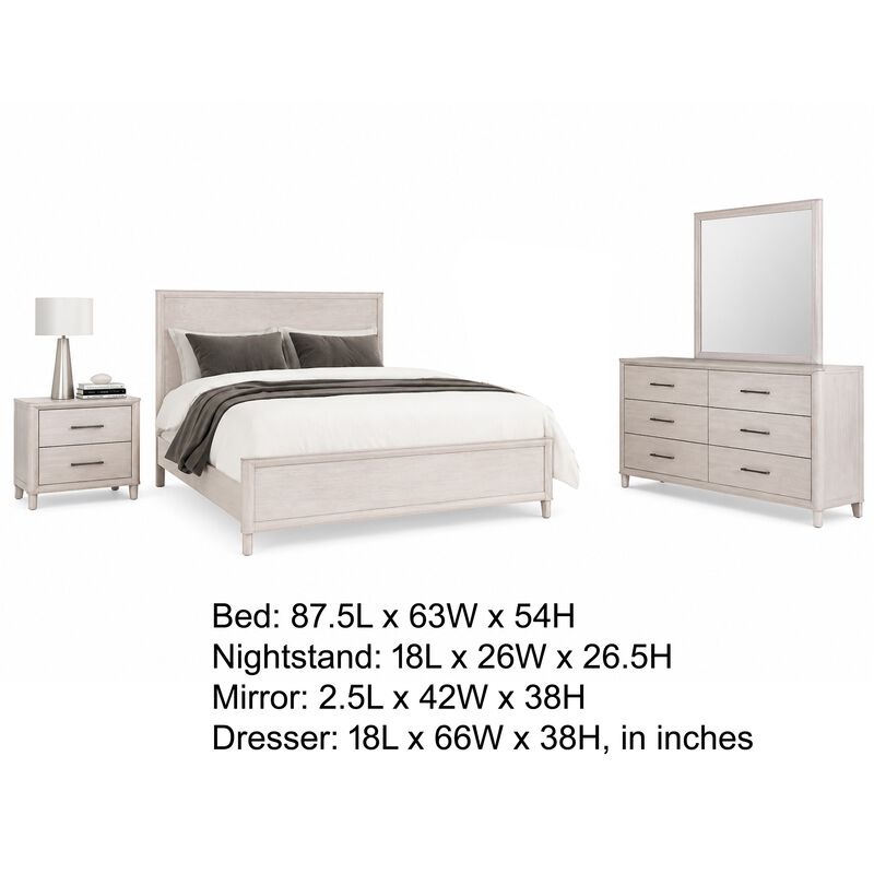 Reham 4pc Queen Bedroom Set, Nightstand, Mirror, White Wash Brown Wood image number 7