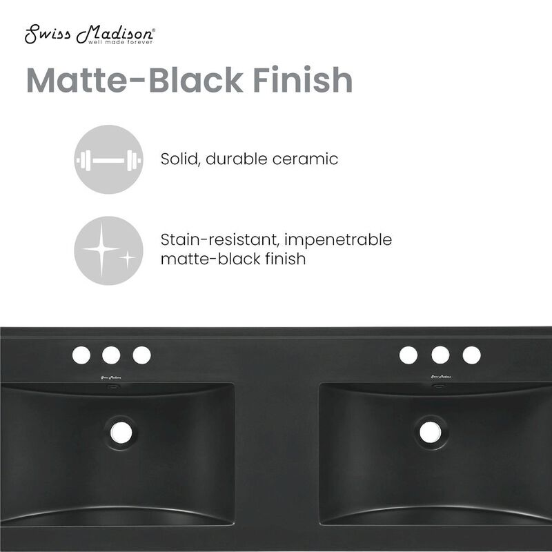 48" 3-Hole Widespread Double Basin Vanity Sink Top in Matte Black image number 4