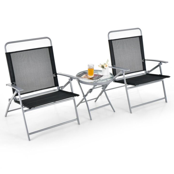 Hivvago 3 Pieces Patio Folding Chair Set Outdoor Metal Conversation Set
