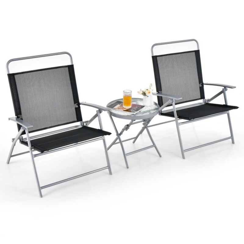 Hivvago 3 Pieces Patio Folding Chair Set Outdoor Metal Conversation Set