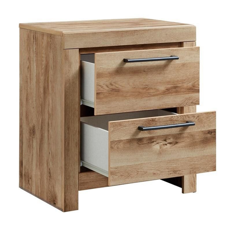 Amy 24 Inch Modern Wood Nightstand, 2 Drawers, 2 USB Ports, Natural Brown-Benzara