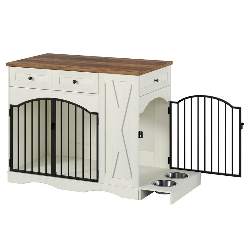 Whisen 43.3" Indoor Wooden Cabinets, Dog Kennel with 3 Drawers and Removable Feeder image number 4