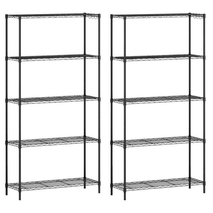 2 Pack 5 Tier Wire Shelving Units with Metal Frame for Garage and Warehouse-Black