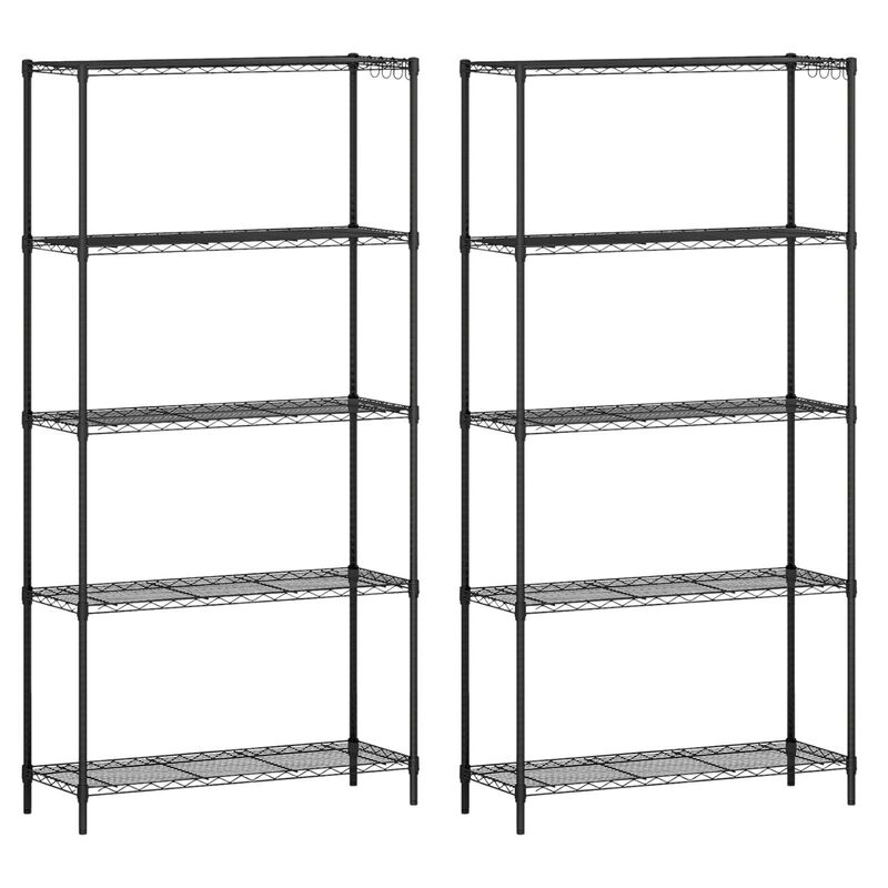 2 Pack 5 Tier Wire Shelving Units with Metal Frame for Garage and Warehouse-Black image number 0