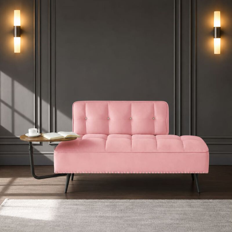 GOODSILO Modern Two-Seater Velvet Sofa with 360&deg; Rotating Side Table, Copper Nailhead Trim for Living Room image number 3