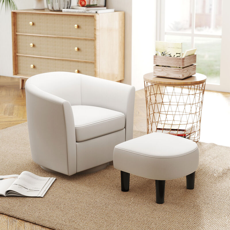 Modern Club Swivel Accent Chair with Ottoman Footrest Curved Backrest