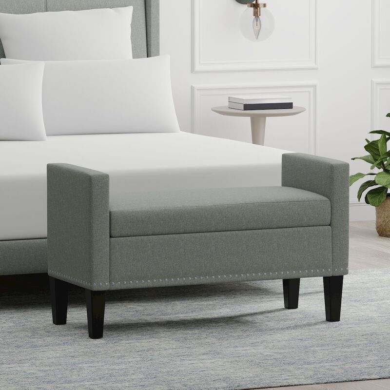 Rize Home 41.5 Storage Bench with Nailhead Trim - Stone (Light Gray) image number 4