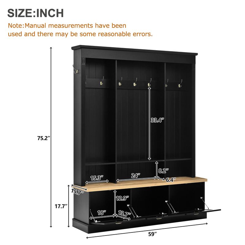 Clihome APP Controlled LED Light Hall Tree Storage Bench with Hooks and 3 Large Cabinets for Hallway image number 4