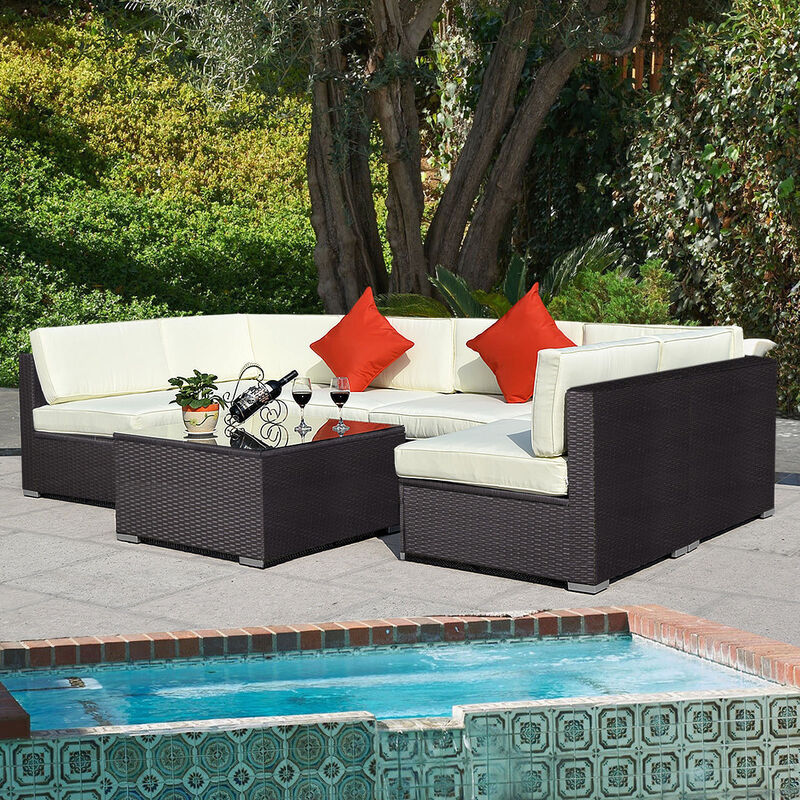 7-Piece Rattan Cushioned Sofa and Table Set, Stylish Outdoor or Indoor Furniture