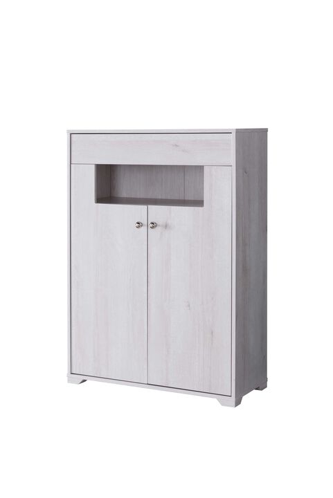 White Oak Shoe Cabinet with 5 Shelves & 1 Center Shelf with Spacious Display Area