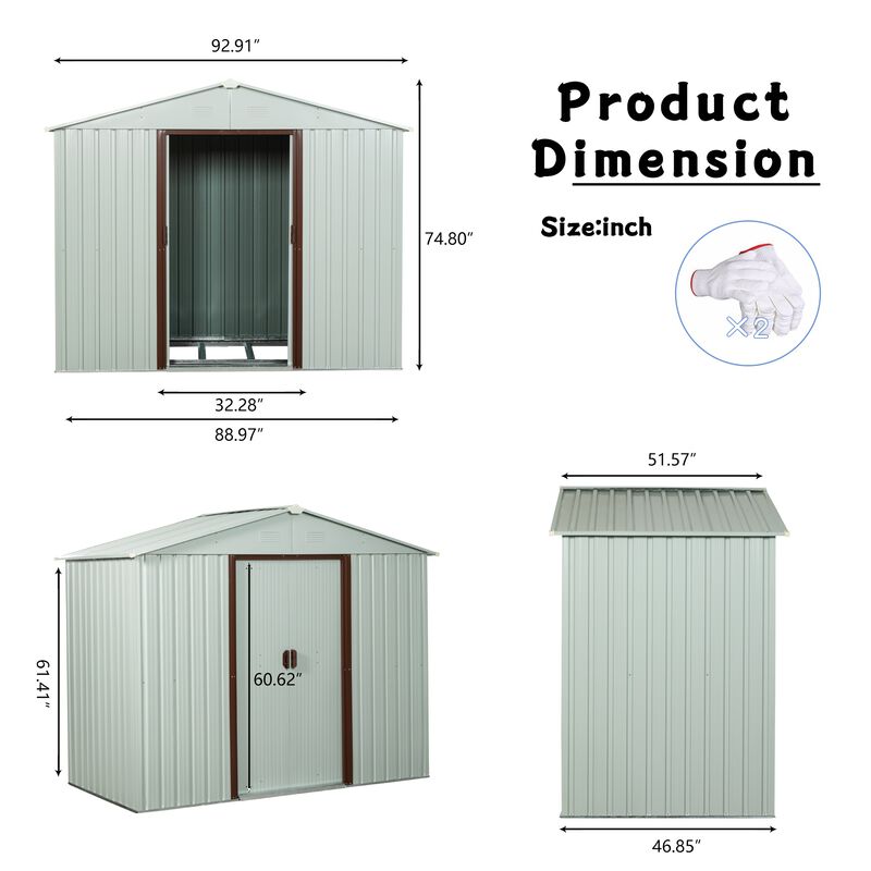 8ft x 4ft Outdoor Metal Storage Shed with metal foundation image number 3
